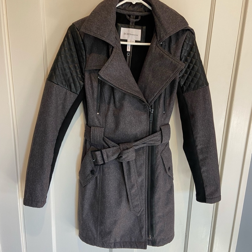 BCBGeneration Trench Coat with Faux Leather Accents size S